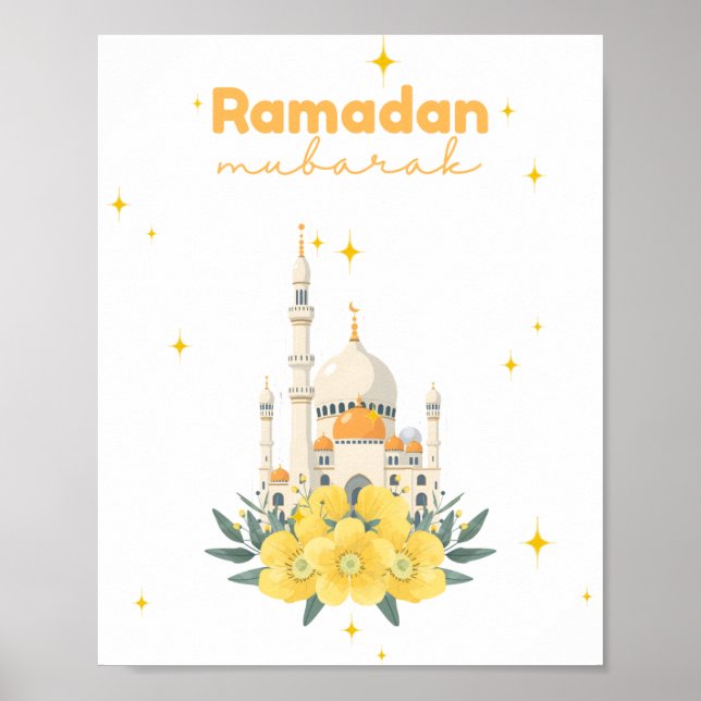 Ramadan Mubarak Mosque Yellow Flowers Wall Print  Poster (Vorne)
