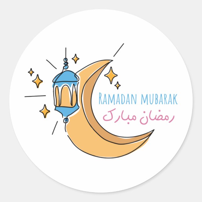 Ramadan Mubarak, Ramadan Mubarak Line Art Runder Aufkleber (Vorderseite)
