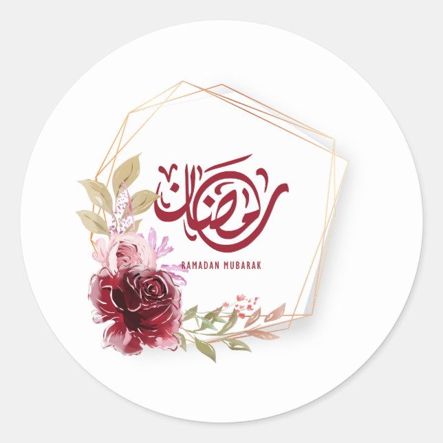 Ramadan Mubarak Watercolor Floral Runder Aufkleber (Vorderseite)