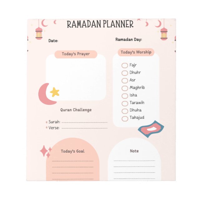 Ramadan Tracker | Tagesplaner für Ramadan Notizblock (Vorderseite)