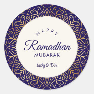 Ramadhan Mubarak Navy und Golden Mandala Runder Aufkleber