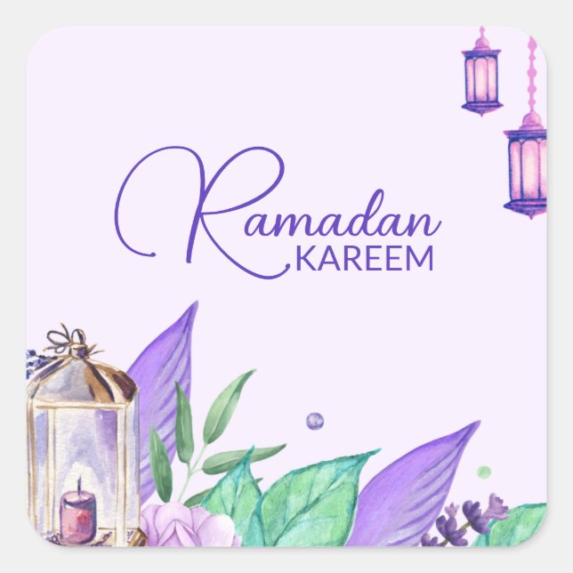 Ramazan | Ramadan Kareem Watercolor Lantern Quadratischer Aufkleber (Vorderseite)
