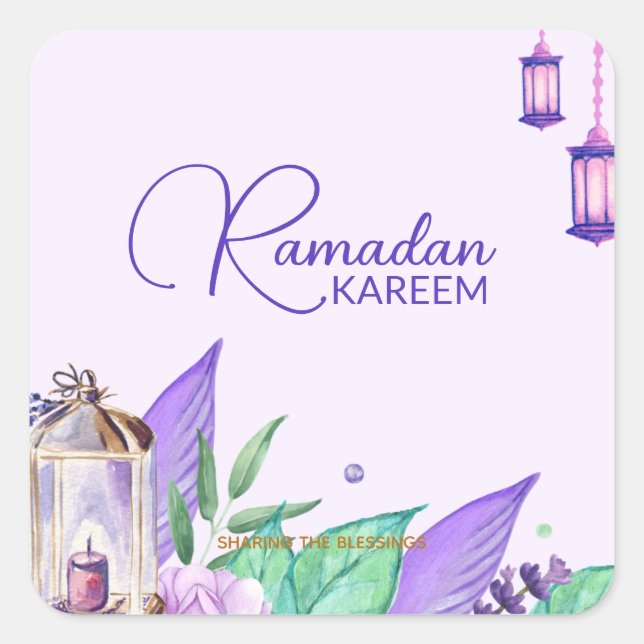 Ramazan | Ramadan Kareem Watercolor Quadratischer Aufkleber (Vorderseite)