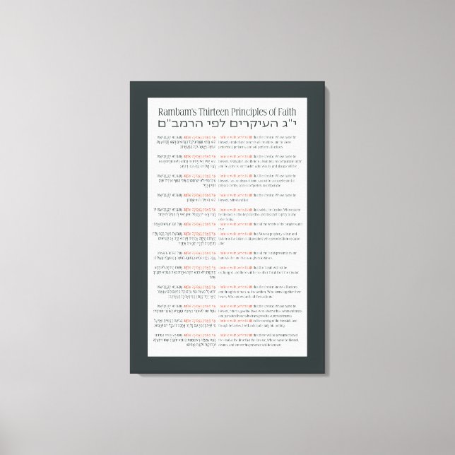 Rambams 13 Prinzipien des jüdischen Glaubens Dunke Leinwanddruck (Vorderseite)