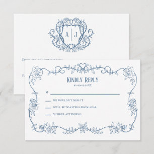 Rambling Rose Blue Vintage Hochzeits-Einladung, RSVP Karte
