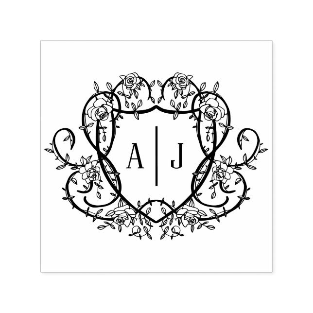 Rambling Rose Monogramm-Wappen Englischer Garten Permastempel (Design)