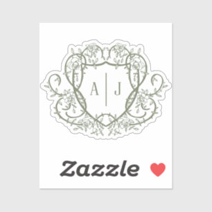 Rambling Rose Sage Monogramm-Wappen Hochzeit Aufkleber