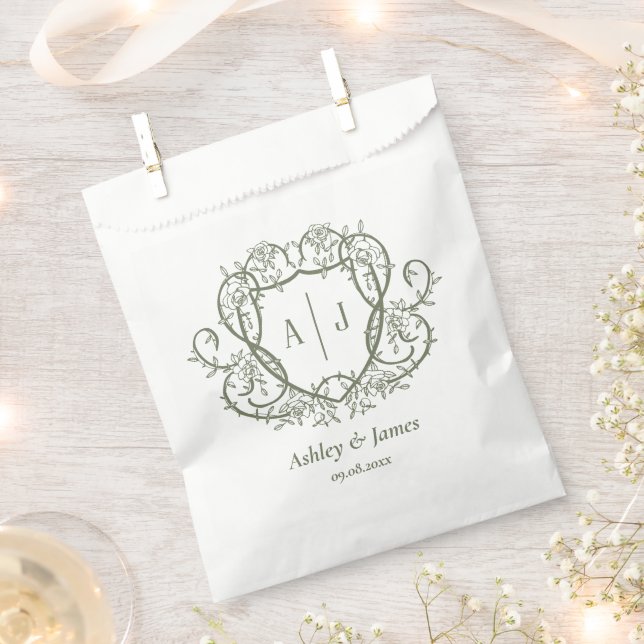 Rambling Rose Sage Monogramm-Wappen-Hochzeit Geschenktütchen (Ausgeschnitten)
