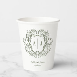 Rambling Rose Sage Monogramm-Wappen Hochzeit Pappbecher
