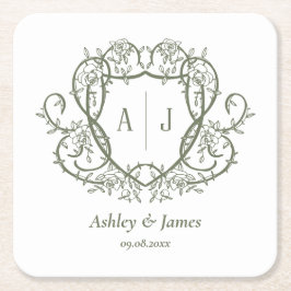 Rambling Rose Sage Monogramm-Wappen-Hochzeit Rechteckiger Pappuntersetzer