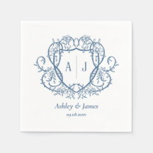 Rambling Rose Steel Blue Monogramm-Wappen Hochzeit