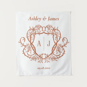 Rambling Rose Terrakotta-Monogramm-Wappen Hochzeit Wandteppich