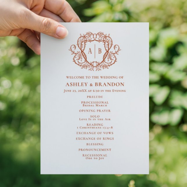 Rambling Rose Terrakotta-Wappen-Monogramm-Hochzeit Programm (Von Creator hochgeladen)