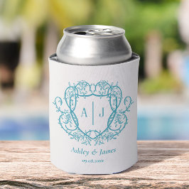 Rambling Rose Türkis Monogramm-Wappen Hochzeit Dosenkühler