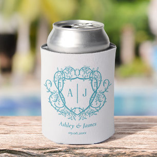 Rambling Rose Türkis Monogramm-Wappen Hochzeit Dosenkühler