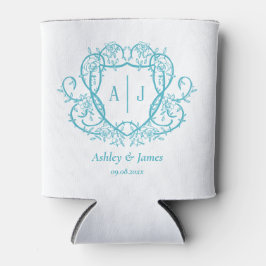 Rambling Rose Türkis Monogramm-Wappen Hochzeit Dosenkühler