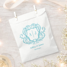 Rambling Rose Türkis Monogramm-Wappen Hochzeit Geschenktütchen