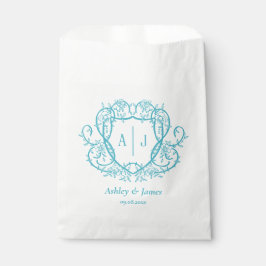 Rambling Rose Türkis Monogramm-Wappen Hochzeit Geschenktütchen