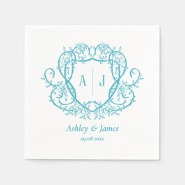 Rambling Rose Türkis Monogramm-Wappen Hochzeit Serviette