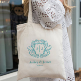 Rambling Rose Türkis Monogramm-Wappen Hochzeit Tragetasche