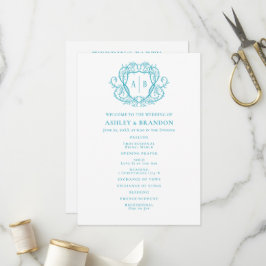 Rambling Rose Türkiswappen-Monogramm-Hochzeit Programm