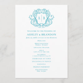 Rambling Rose Türkiswappen-Monogramm-Hochzeit Programm