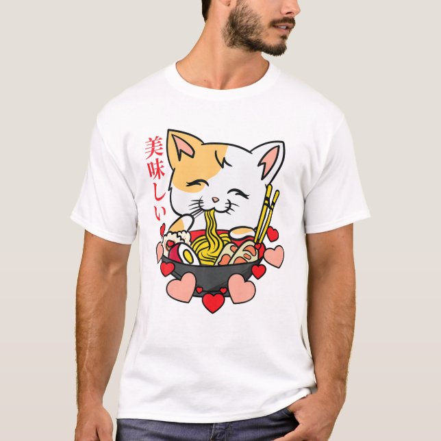 Ramen - Anime Cat - Manga Japanische Kultur Kunst  T-Shirt (Vorderseite)