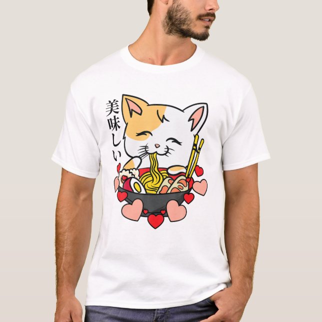 Ramen - Anime Cat - Manga Japanische Kultur Kunst T-Shirt (Vorderseite)