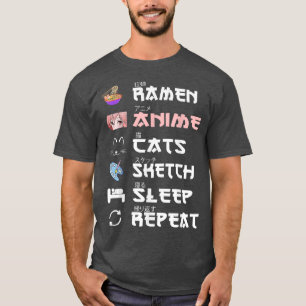 Ramen Anime Cats Sketch Sleep Wiederholung T-Shirt