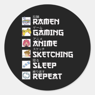 Ramen Anime Gaming Wiederholung Otaku Anime Manga Runder Aufkleber