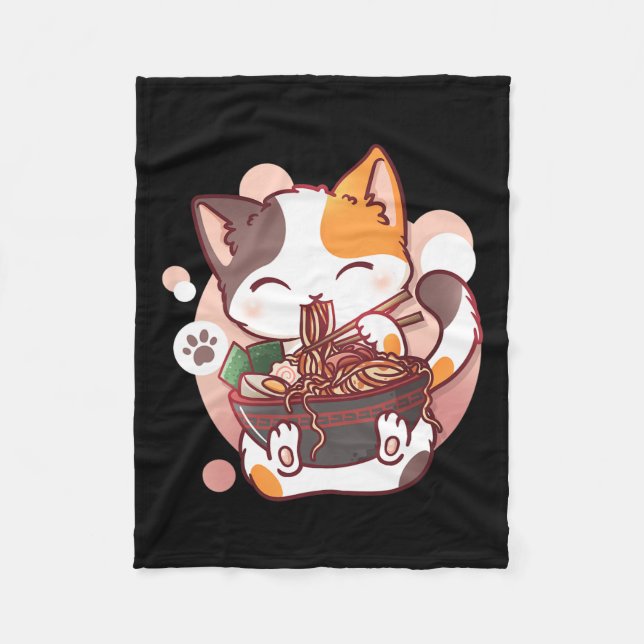 Ramen Cat Anime Bowl Kawaii Neko Japanisch Fleecedecke (Vorderseite)