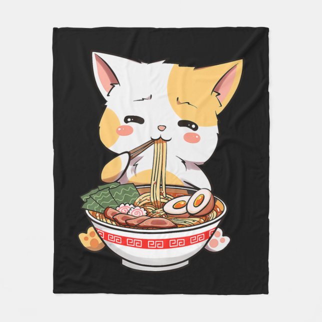 Ramen Cat Anime Bowl Kawaii Neko Japanischer Kinde Fleecedecke (Vorderseite)