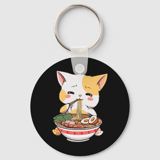 Ramen Cat Anime Bowl Kawaii Neko Japanischer Kinde Schlüsselanhänger (Vorderseite)
