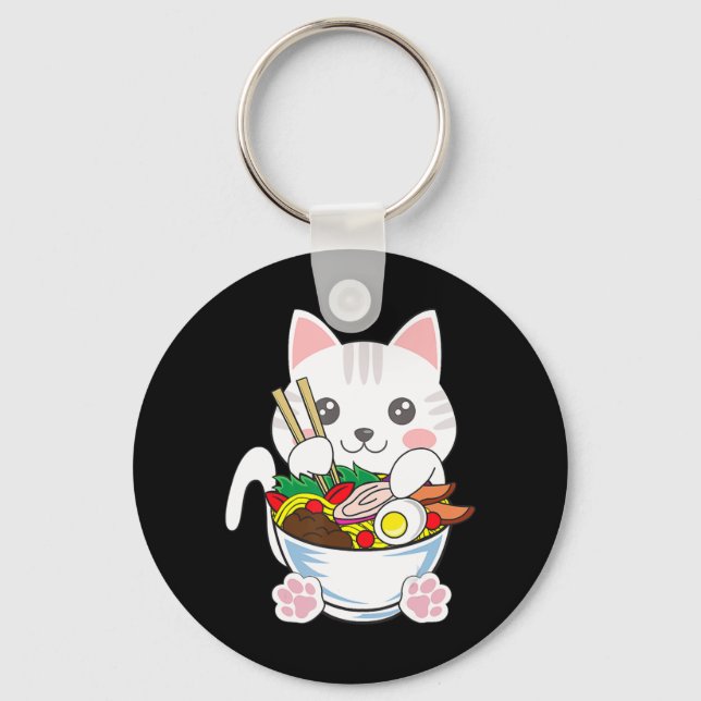 Ramen Cat Anime Bowl Kawaii Neko japanischer Leben Schlüsselanhänger (Vorderseite)