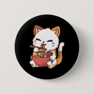 Ramen Cat Anime Kawaii Cat Eating Ramen Button