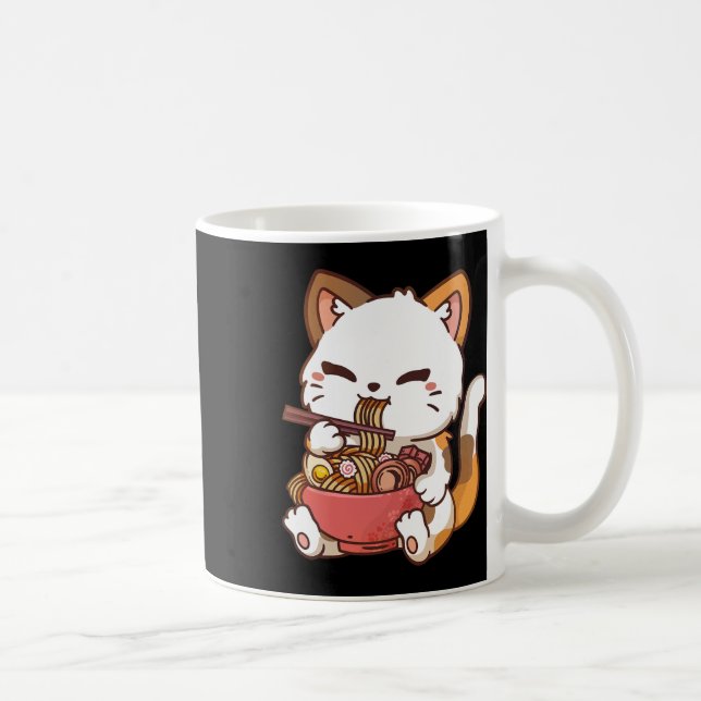 Ramen Cat Anime Kawaii Cat Eating Ramen Kaffeetasse (Rechts)