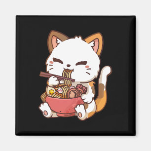 Ramen Cat Anime Kawaii Cat Eating Ramen Magnet