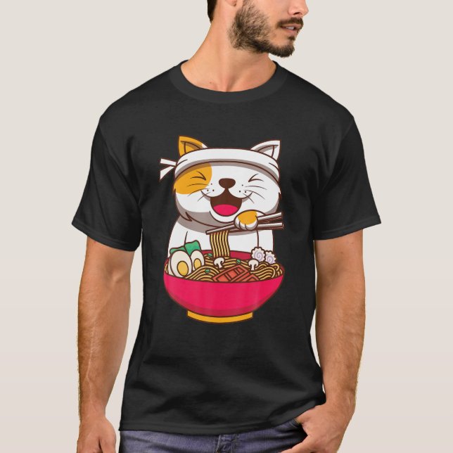 Ramen Cat Anime Kawaii Japanische Mädchen und Jung T-Shirt (Vorderseite)