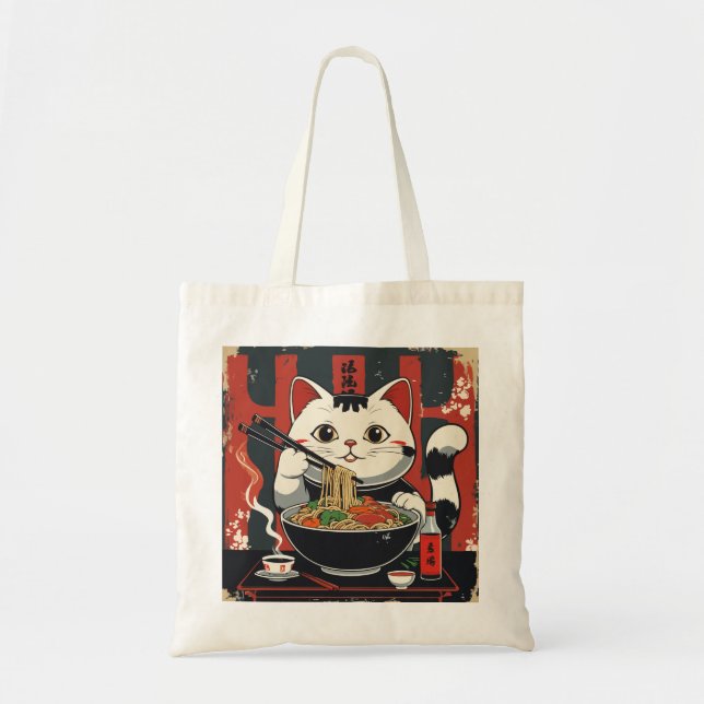Ramen Cat Delight Tote Bag - Purtly Noodle Tragetasche (Vorne)