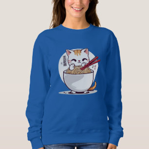 Ramen Cat Eating Noodles Design T - Shirt