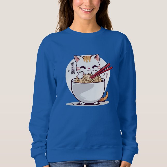 Ramen Cat Eating Noodles Design T - Shirt (Vorderseite)