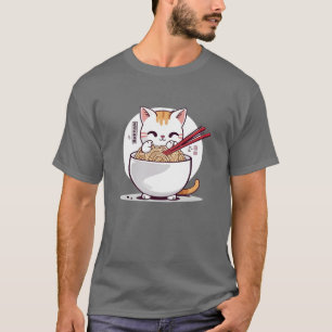Ramen Cat Eating Noodles Design T - Shirt