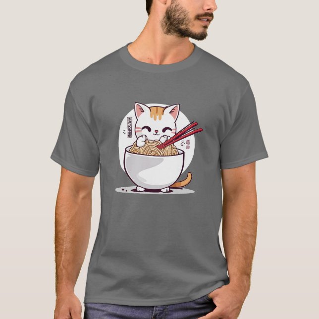 Ramen Cat Eating Noodles Design T - Shirt (Vorderseite)