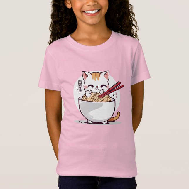 Ramen Cat Eating Noodles Design T - Shirt (Vorderseite)