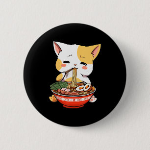 Ramen Cat Eating Noodles Kawaii Anime Merch Gift G Button