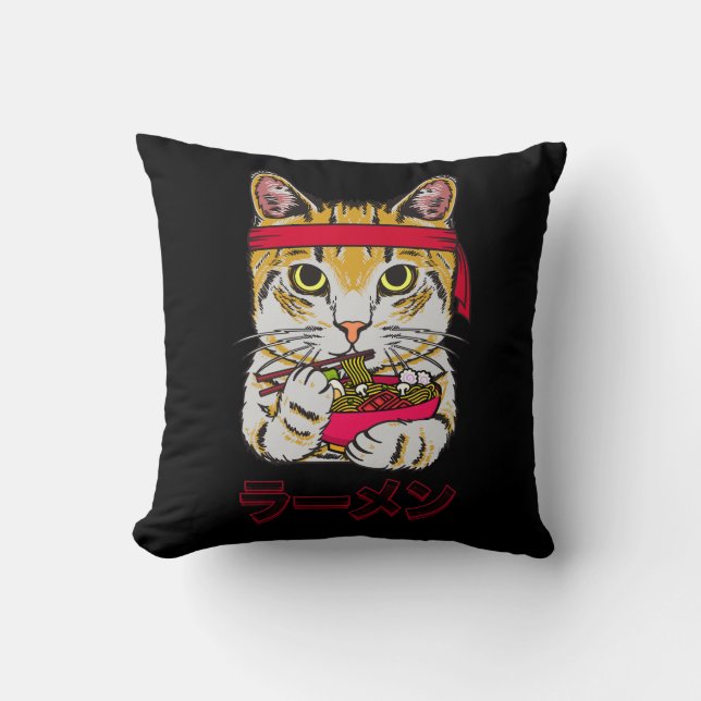 Ramen Cat Japanese Food Anime Kawaii Graphic Art J Kissen (Vorderseite)
