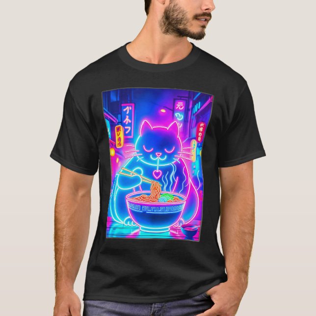 Ramen Cat Japanisch Anime Noodles Ästhetik Kawaii T-Shirt (Vorderseite)