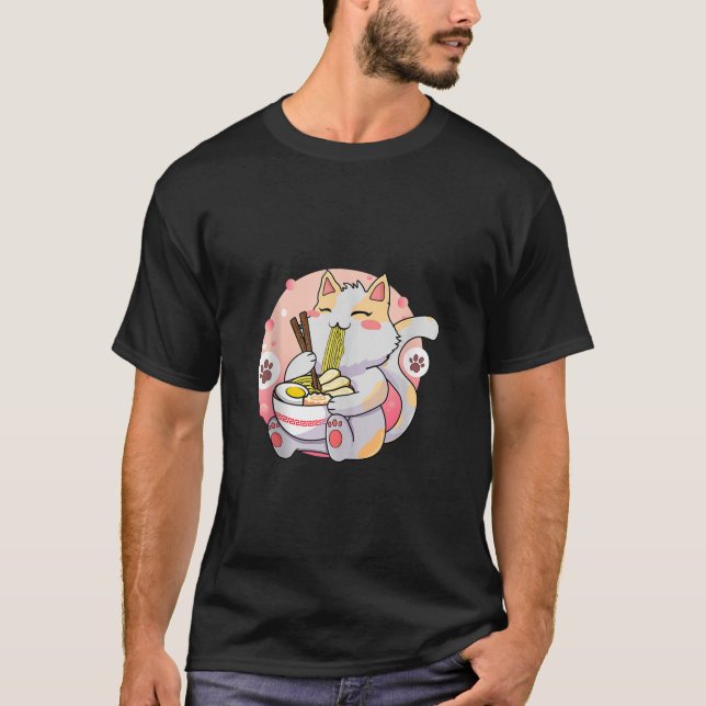 Ramen Cat Kawaii Anime Cat Eating Ramen Japanisch  T-Shirt (Vorderseite)