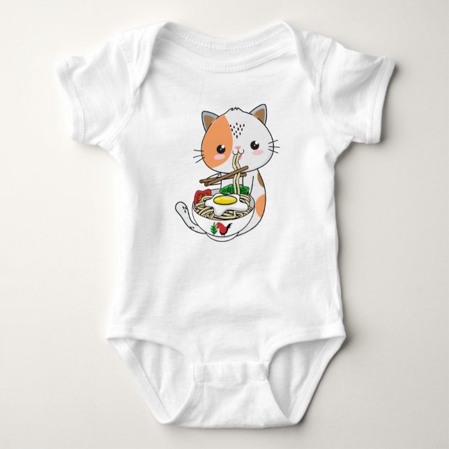 Ramen Cat Kawaii Anime Hintergrund und Illustratio Baby Strampler (Vorderseite)