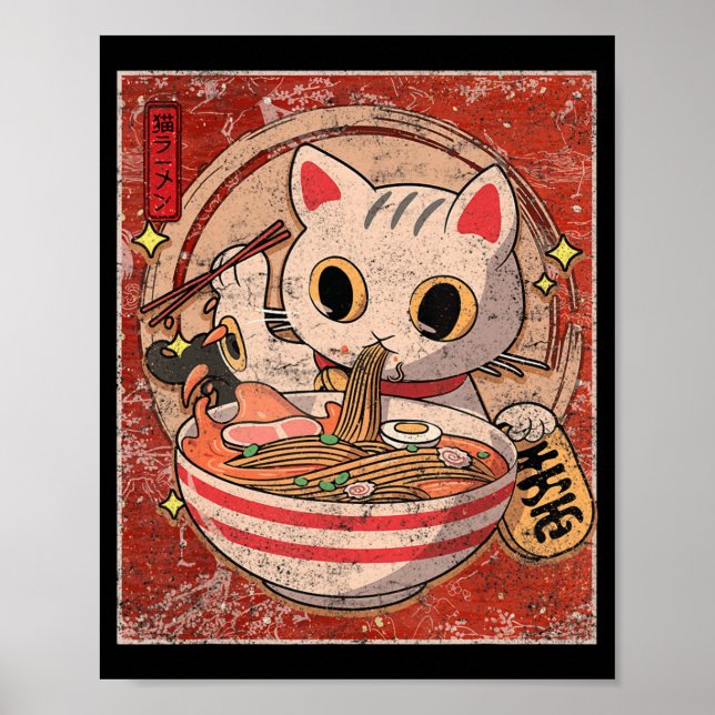 Ramen Cat Kawaii Anime Japanese Food Gift Girls Th Poster (Vorne)